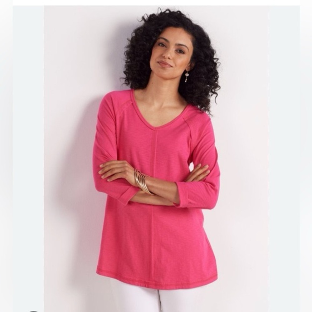 Soft Surroundings Hot Pink Three-Quarter Sleeve Tunic Top